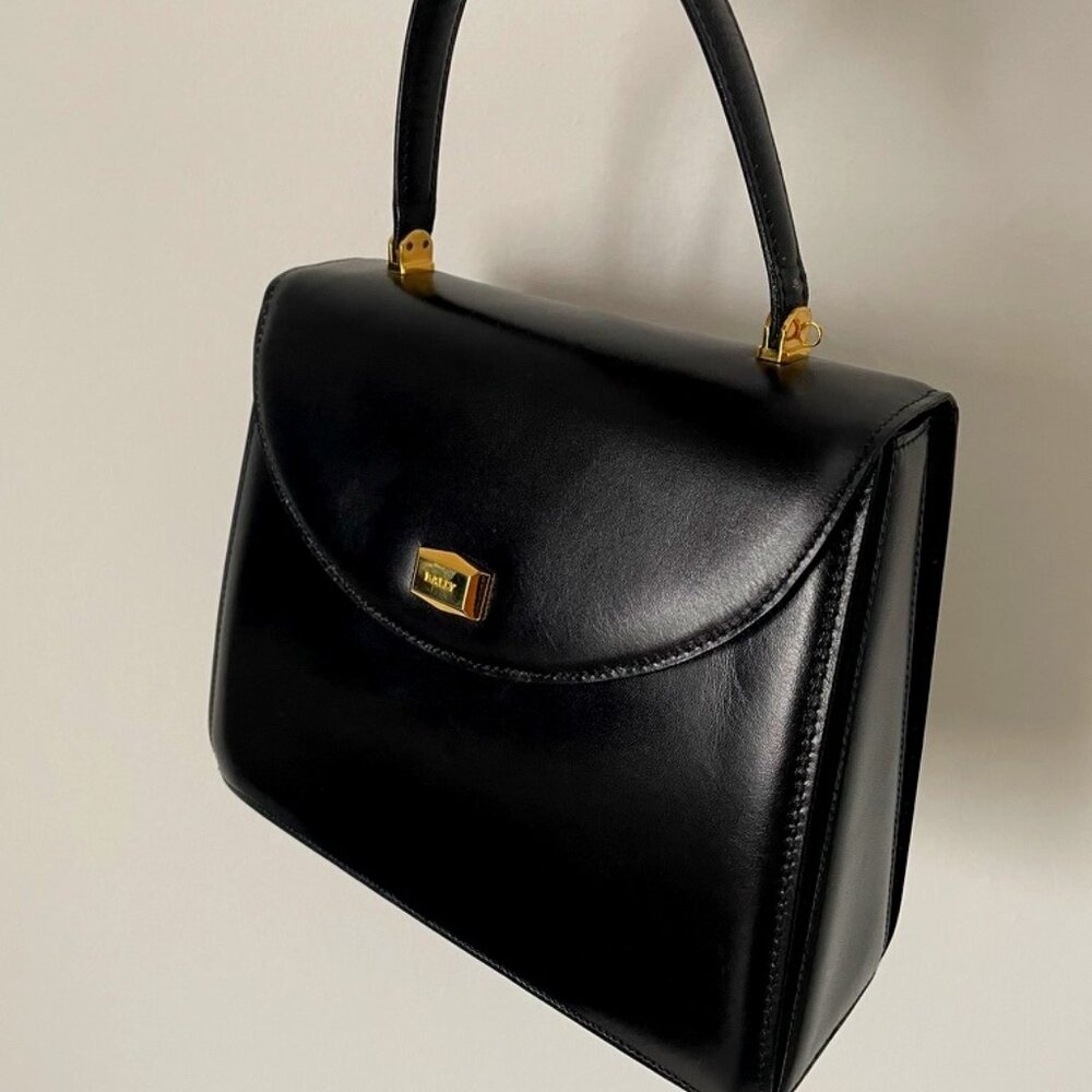 Bally top handle black leather bag